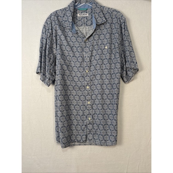 Tommy Bahama Men's Short Sleeve Button Up Blue Flower Shirt Size L K1289 - Picture 1 of 12